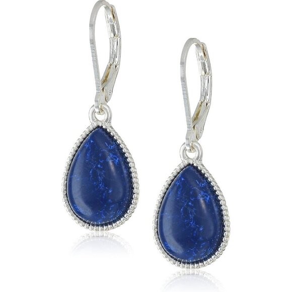 ⭐Women 6 centimeters Resin Silvertone and Denim Tear Drop Earrings - Picture 1 of 2